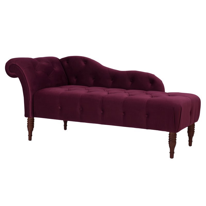 Maklaine Contemporary Hardwood Tufted Roll Arm Chaise Lounge in Burgundy