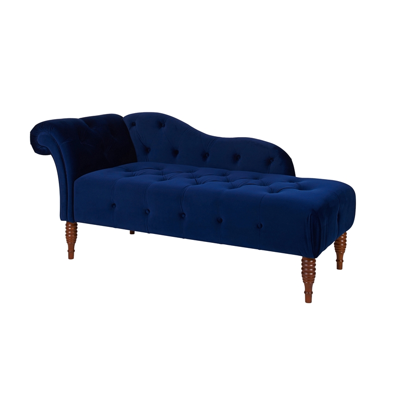 Maklaine Contemporary Hardwood Tufted Roll Arm Chaise Lounge in Navy Blue