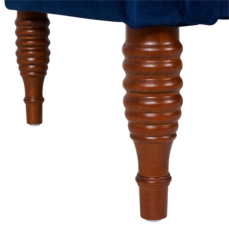 Maklaine Contemporary Hardwood Tufted Roll Arm Chaise Lounge in Navy Blue