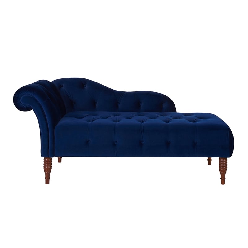 Maklaine Contemporary Hardwood Tufted Roll Arm Chaise Lounge in Navy Blue