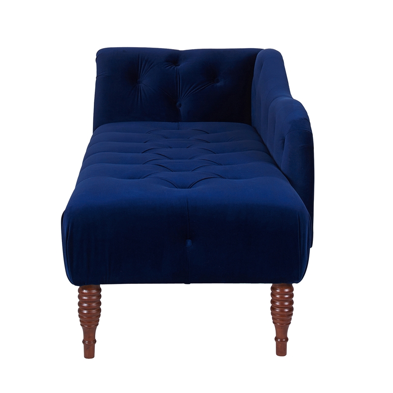 Maklaine Contemporary Hardwood Tufted Roll Arm Chaise Lounge in Navy Blue