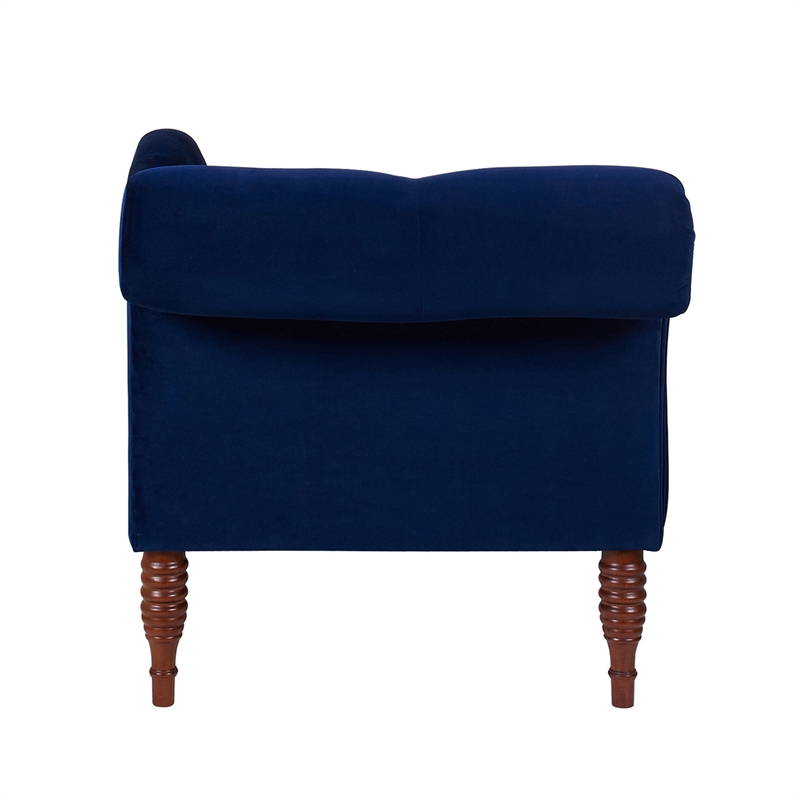 Maklaine Contemporary Hardwood Tufted Roll Arm Chaise Lounge in Navy Blue