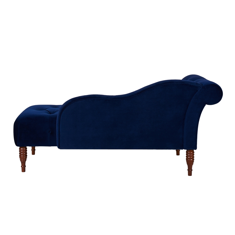 Maklaine Contemporary Hardwood Tufted Roll Arm Chaise Lounge in Navy Blue
