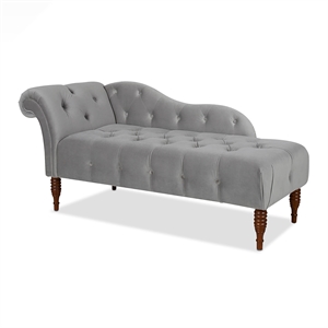 maklaine contemporary hardwood tufted roll arm chaise lounge in opal grey