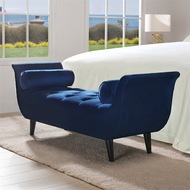 Maklaine Contemporary Tufted Flared Arm Entryway Bench in Navy Blue