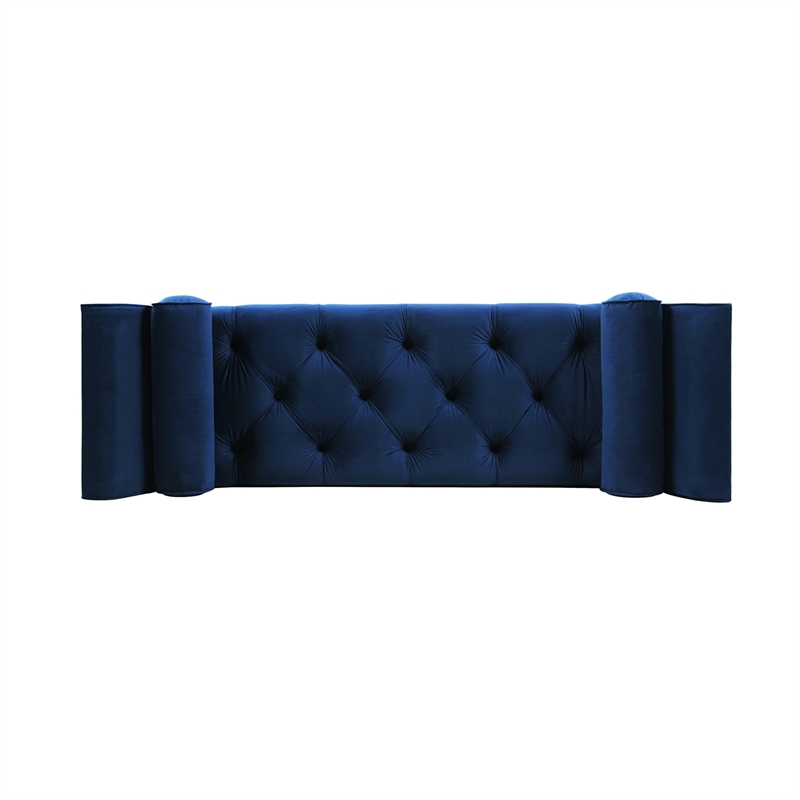 Maklaine Contemporary Tufted Flared Arm Entryway Bench in Navy Blue