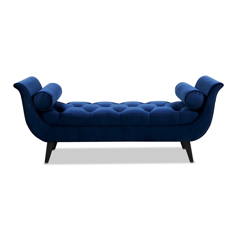 Maklaine Contemporary Tufted Flared Arm Entryway Bench in Navy Blue