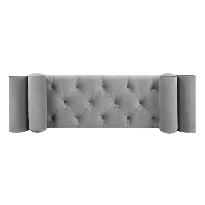 Maklaine Contemporary Tufted Flared Arm Entryway Bench in Opal Grey