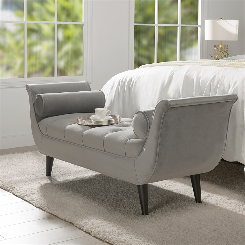 Maklaine Contemporary Tufted Flared Arm Entryway Bench in Opal Grey