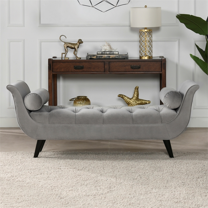 Maklaine Contemporary Tufted Flared Arm Entryway Bench in Opal Grey