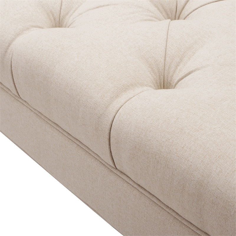 Maklaine Contemporary Tufted Flared Arm Entryway Bench in Cream Polyester