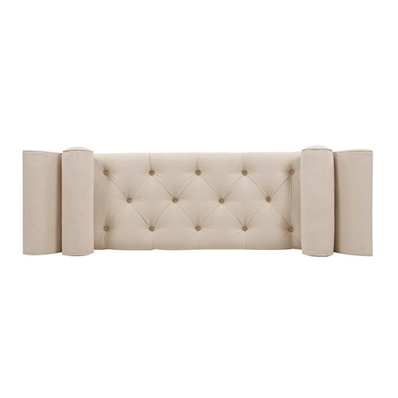 Maklaine Contemporary Tufted Flared Arm Entryway Bench in Cream Polyester
