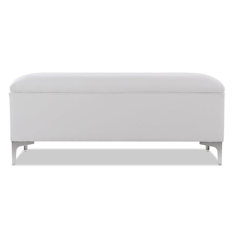 Maklaine Mid-Century Storage Hardwood Bench in Bright White
