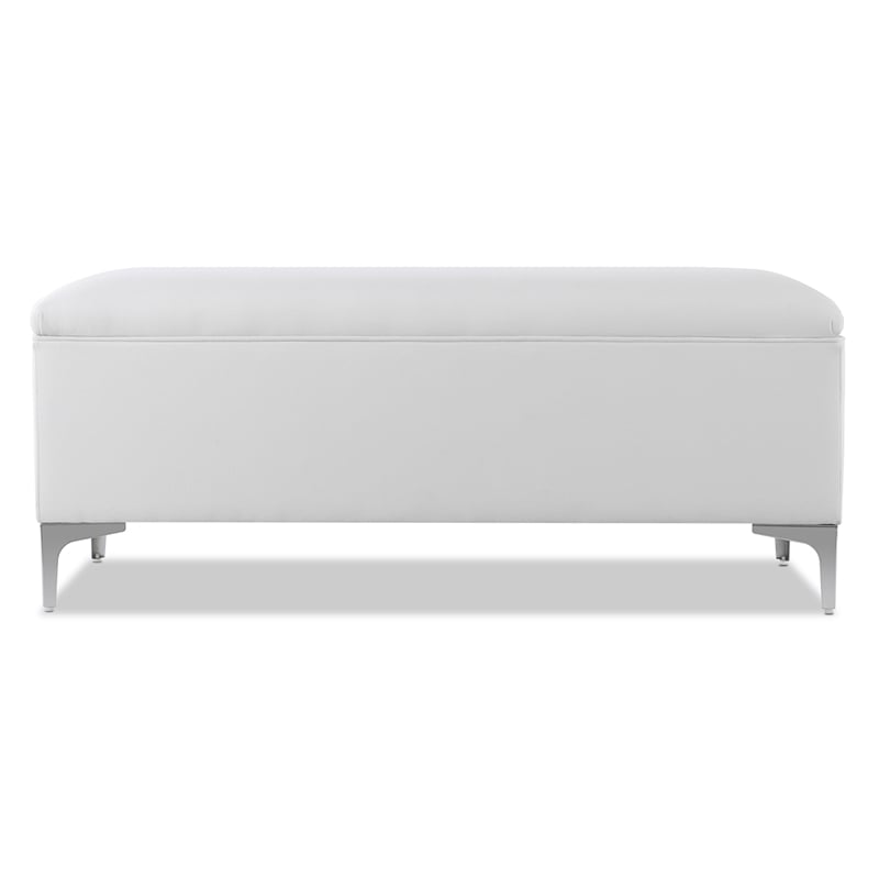 Maklaine Mid-Century Storage Hardwood Bench in Bright White