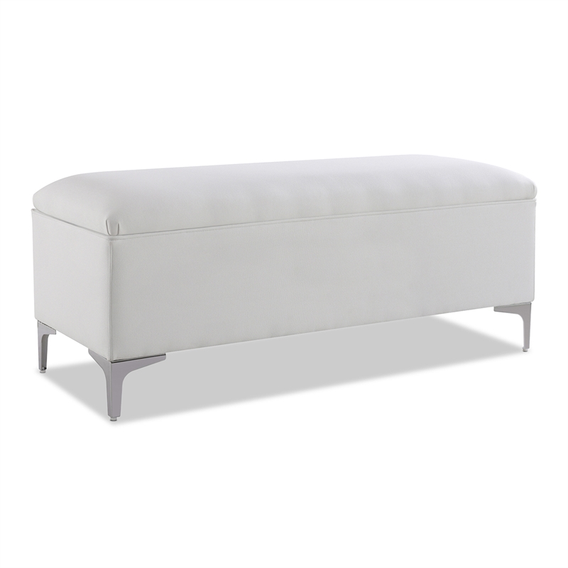 Maklaine Mid-Century Storage Hardwood Bench in Bright White