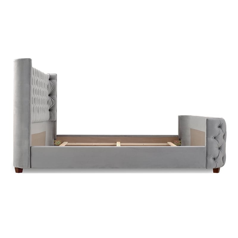 Maklaine Mid-Century King Tufted Hardwood Bed in Opal Grey