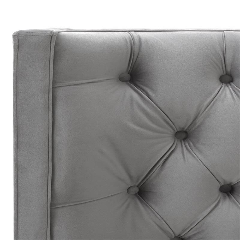 Maklaine Mid-Century King Tufted Hardwood Bed in Opal Grey