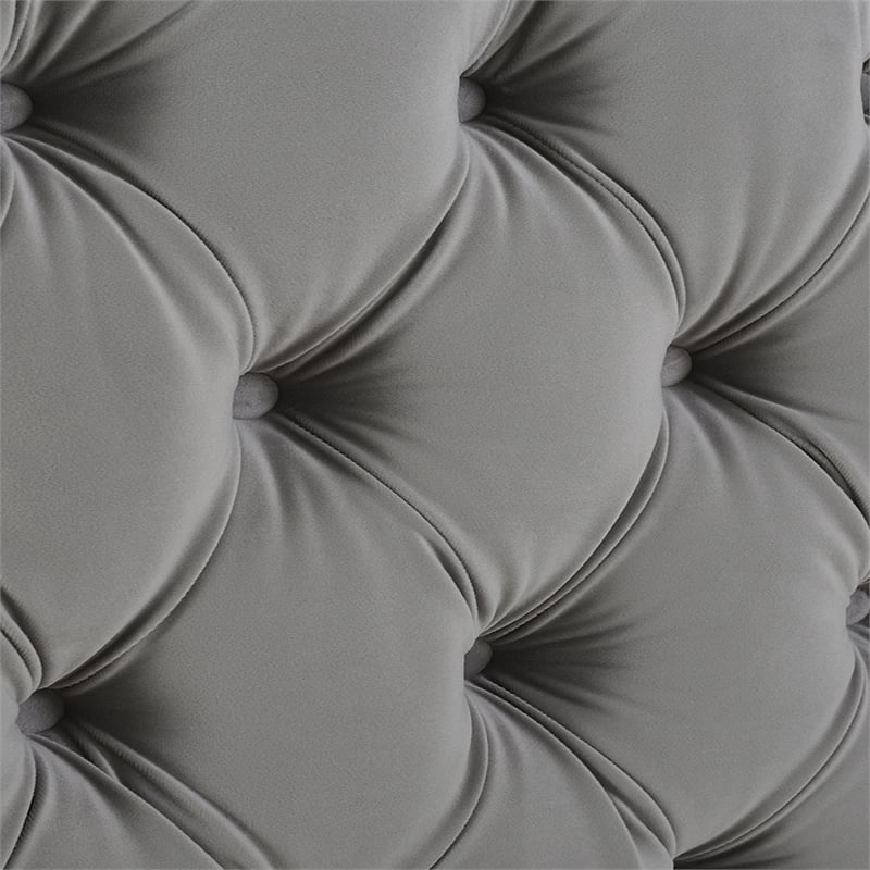 Maklaine Mid-Century King Tufted Hardwood Bed in Opal Grey