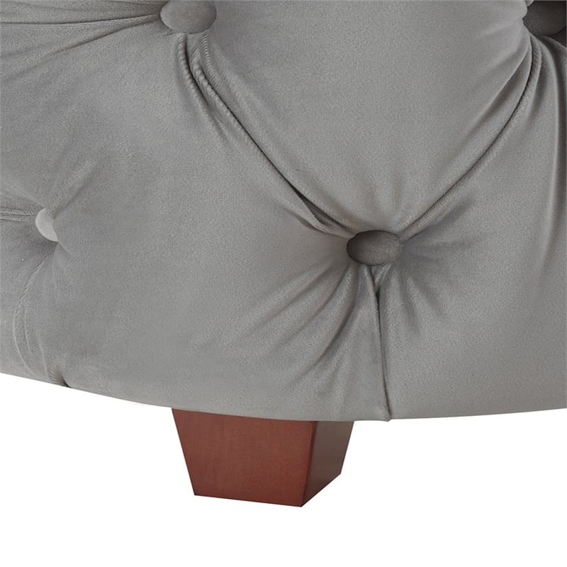 Maklaine Mid-Century King Tufted Hardwood Bed in Opal Grey