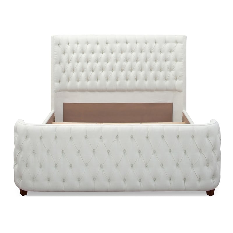 Maklaine Mid-Century King Tufted Hardwood Bed in Antique White