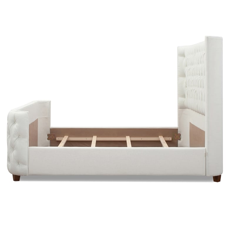Maklaine Mid-Century King Tufted Hardwood Bed in Antique White