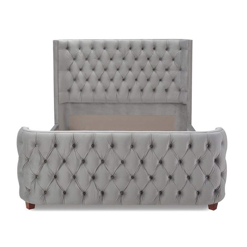 Maklaine Modern Hardwood Queen Tufted Velvet Bed in Opal Grey
