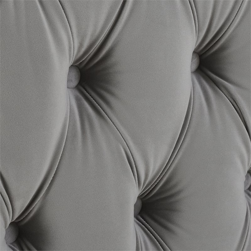 Maklaine Modern Hardwood Queen Tufted Velvet Bed in Opal Grey