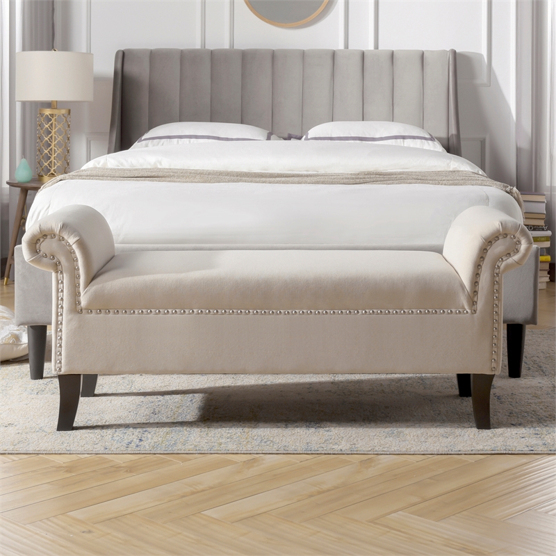 Maklaine Modern Roll Arm Entryway Accent Bench in Sky Neutral