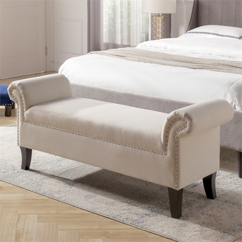 Maklaine Modern Roll Arm Entryway Accent Bench in Sky Neutral