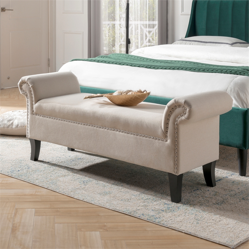 Maklaine Modern Roll Arm Entryway Accent Bench in Sky Neutral