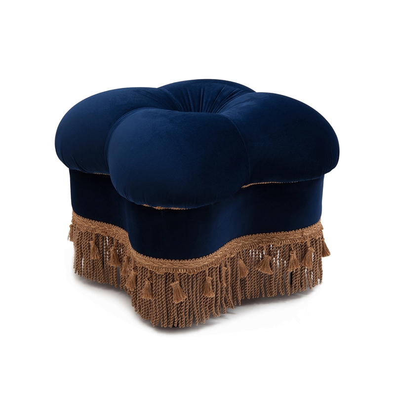 Maklaine Mid-Century Hand-Tufted Hardwood Ottoman in Navy Blue