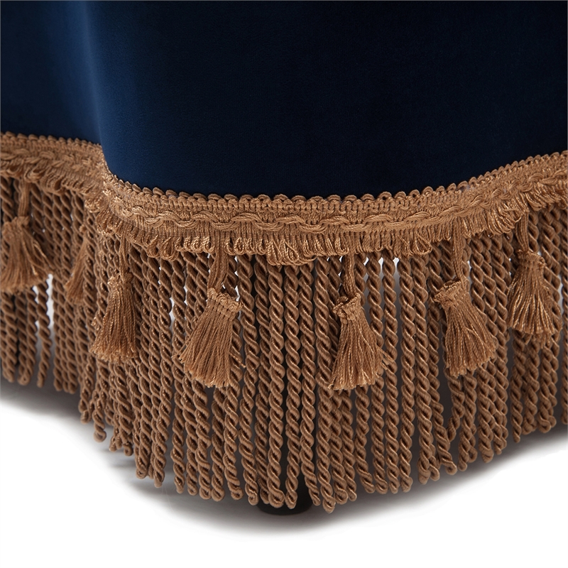 Maklaine Mid-Century Hand-Tufted Hardwood Ottoman in Navy Blue