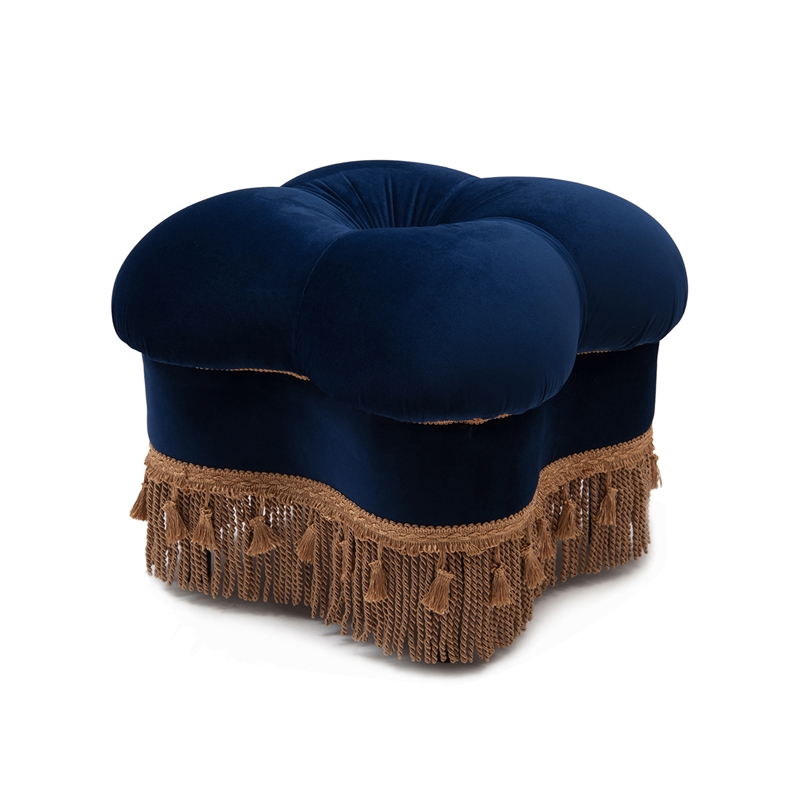 Maklaine Mid-Century Hand-Tufted Hardwood Ottoman in Navy Blue
