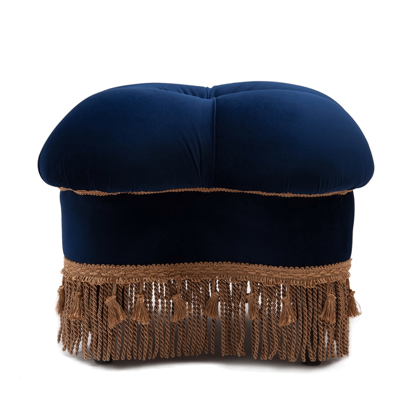 Maklaine Mid-Century Hand-Tufted Hardwood Ottoman in Navy Blue