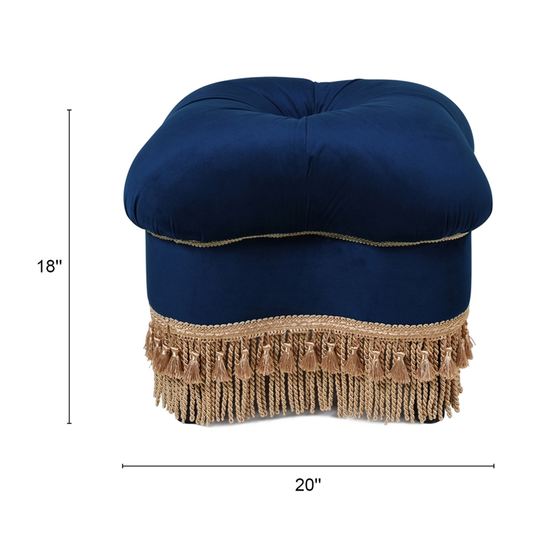 Maklaine Mid-Century Hand-Tufted Hardwood Ottoman in Navy Blue
