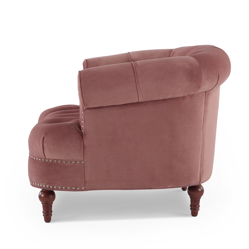 Maklaine Velvet Tufted Accent Chair with Wood Frame in Ash Rose Pink