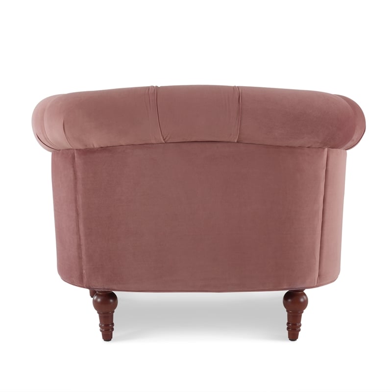 Maklaine Velvet Tufted Accent Chair with Wood Frame in Ash Rose Pink