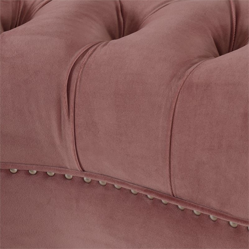 Maklaine Velvet Tufted Accent Chair with Wood Frame in Ash Rose Pink