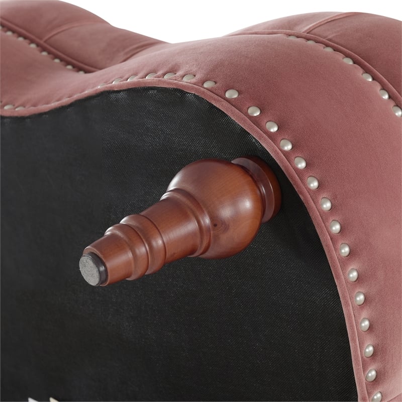 Maklaine Velvet Tufted Accent Chair with Wood Frame in Ash Rose Pink