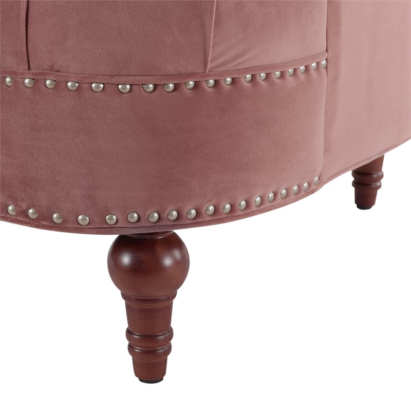 Maklaine Velvet Tufted Accent Chair with Wood Frame in Ash Rose Pink