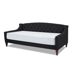 maklaine modern upholstered button tufted sofa bed in jet black
