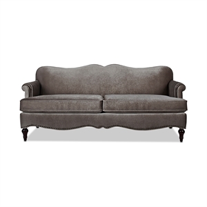 maklaine contemporary camelback sofa nailhead accents in grey