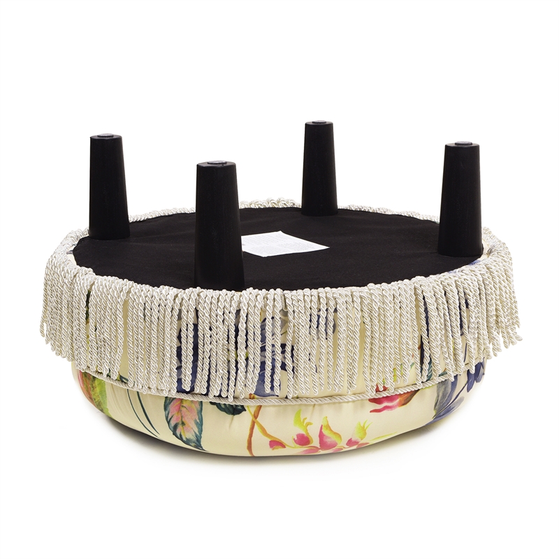 Maklaine Traditional Tufted Decorative Round Ottoman in Off White Floral