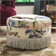 Maklaine Traditional Tufted Decorative Round Ottoman in Off White Floral