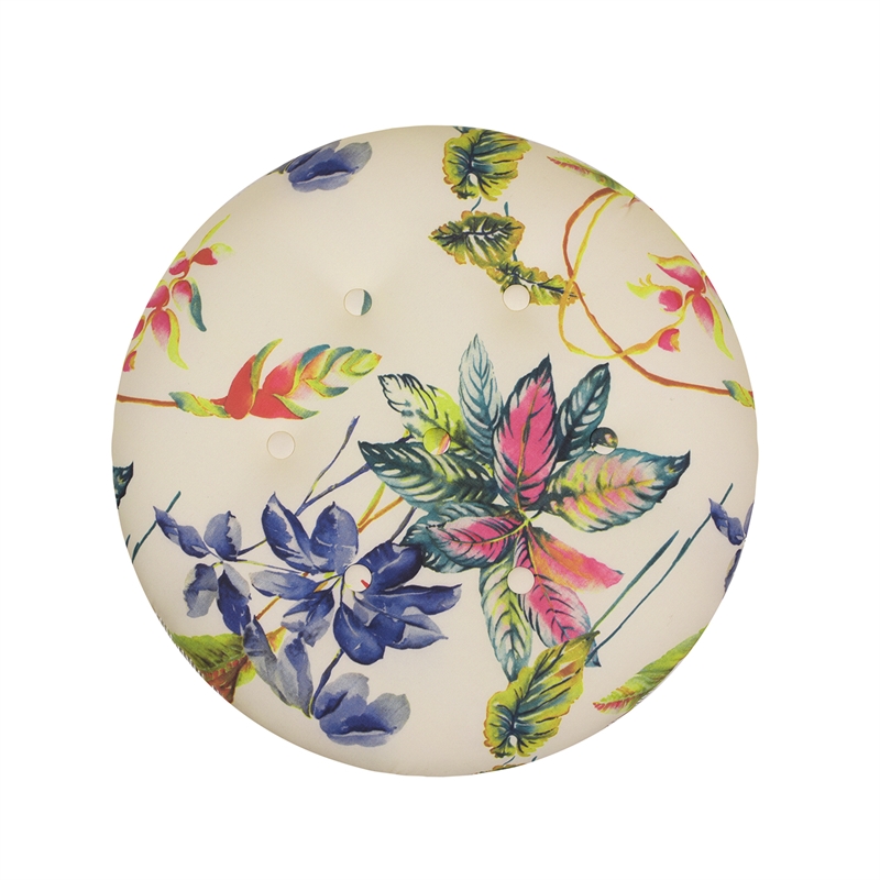 Maklaine Traditional Tufted Decorative Round Ottoman in Off White Floral