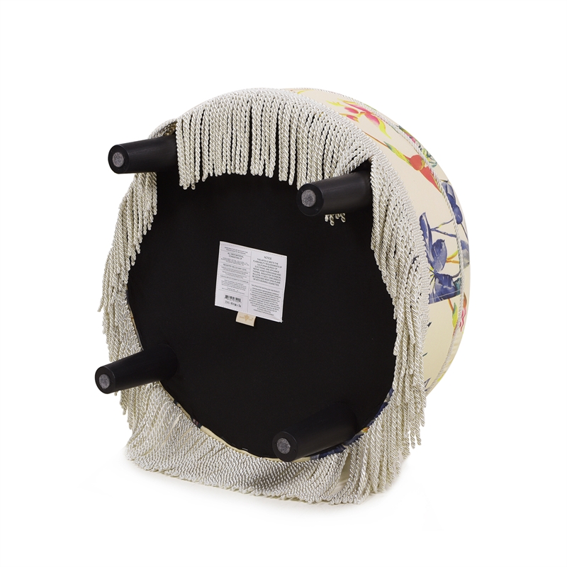 Maklaine Traditional Tufted Decorative Round Ottoman in Off White Floral