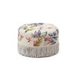 Maklaine Traditional Tufted Decorative Round Ottoman in Off White Floral