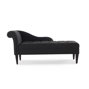 maklaine contemporary hardwood tufted roll arm chaise lounge in jet black