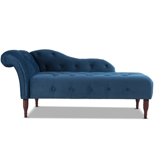 maklaine contemporary hardwood tufted roll arm chaise lounge in satin teal