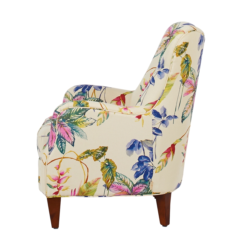 Maklaine Modern Hardwood Upholstered Arm Chair Off in White Floral